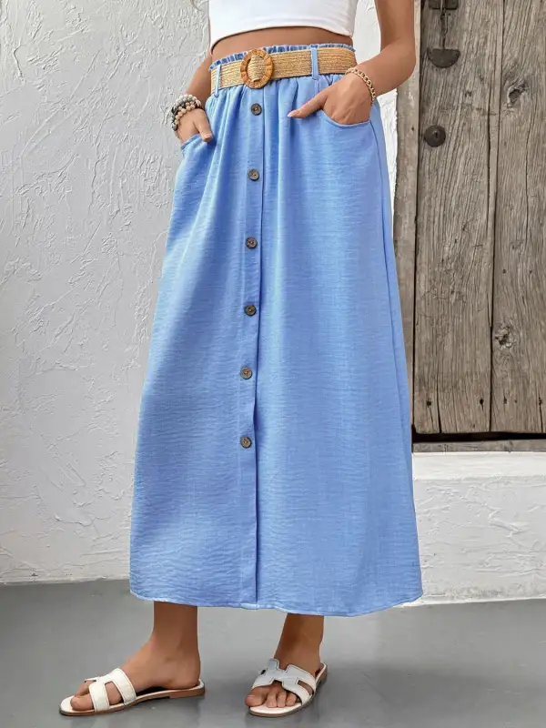 Button Front Decor Midi Skirt