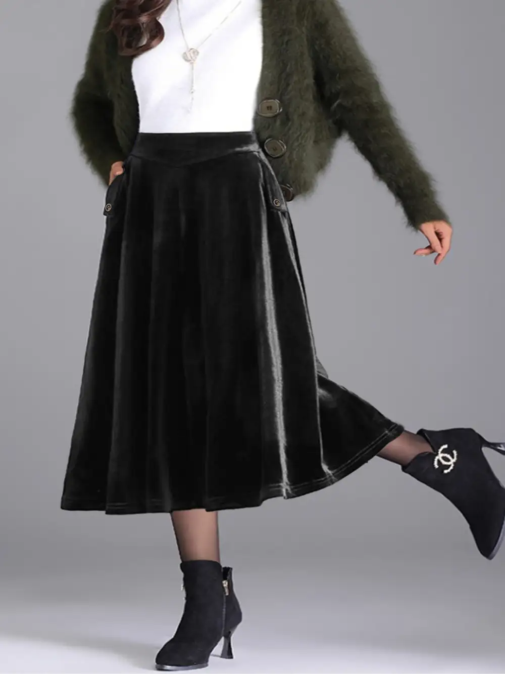 Airy Button Front Line Detail Skirt