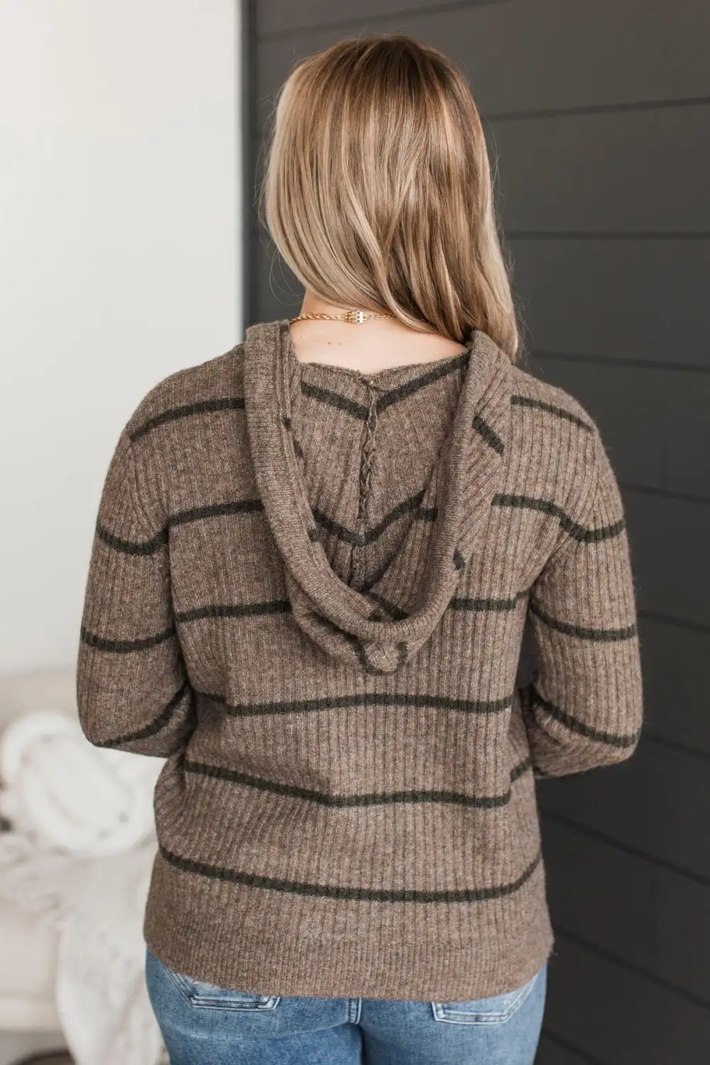 Just Think About It Hooded Knit Top- Dark Khaki