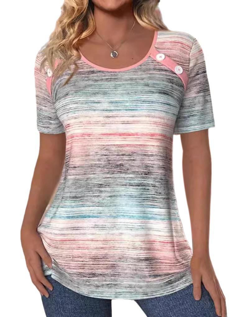 Fashionable Colorblocked Round Neck Short Sleeved Slim Fit Top