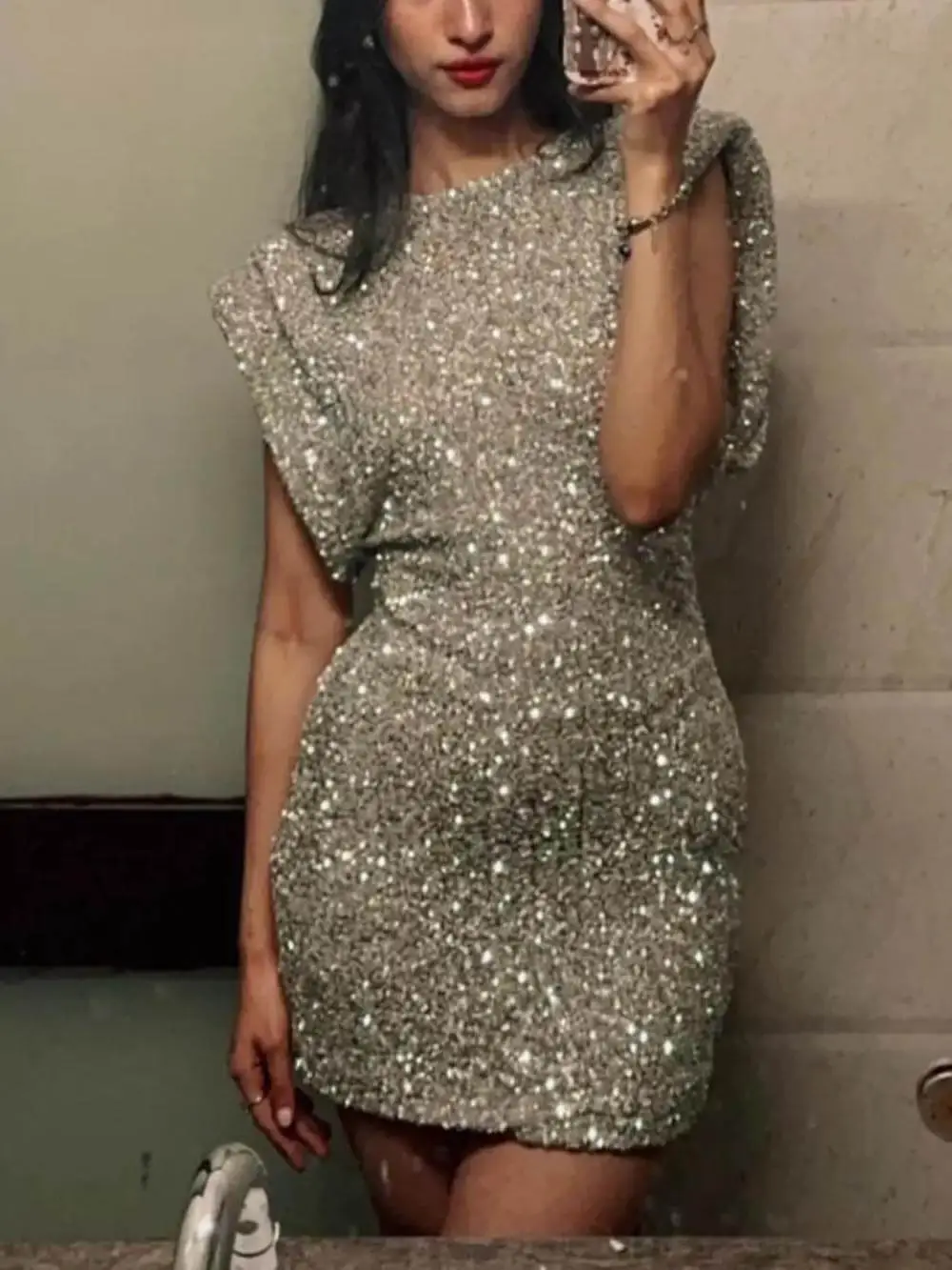 Vibes Sequin Wide Sleeve Sexy Mini Dress