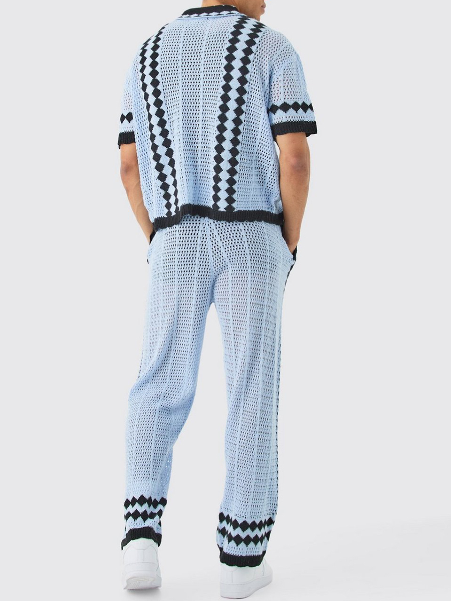 BOXY OPEN STITCH POLO TROUSER KNITTED SET