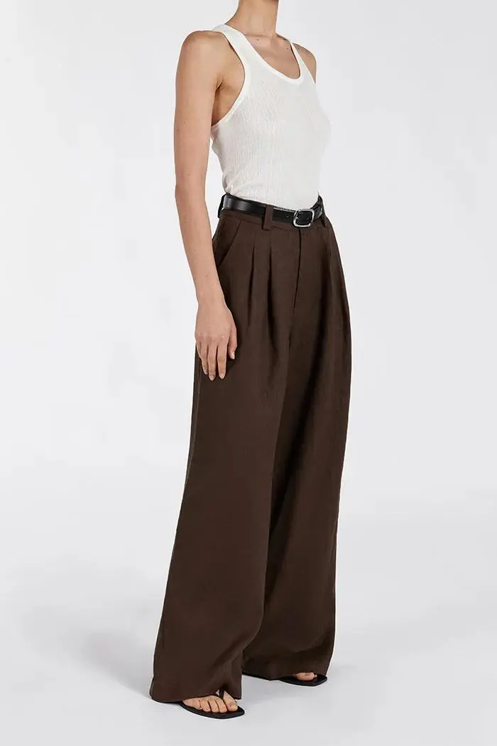 BITTER CHOC LINEN PANT