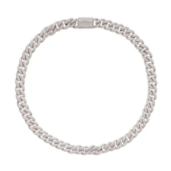 Silver Tone Cuban Link Crystal Embellished Necklace