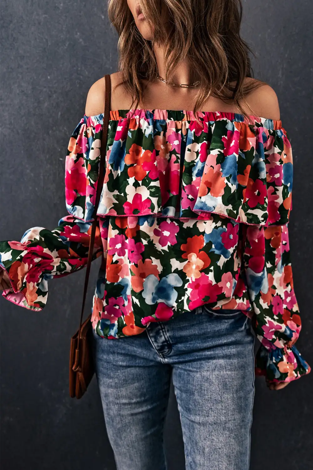 Smooth Floral Ruffle Sleeve Blouse