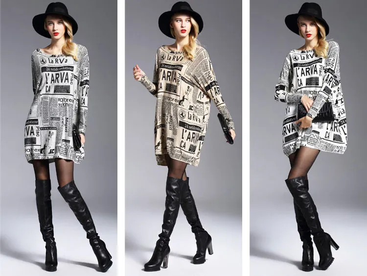 Loose Newspaper Printed Knitted Sweater