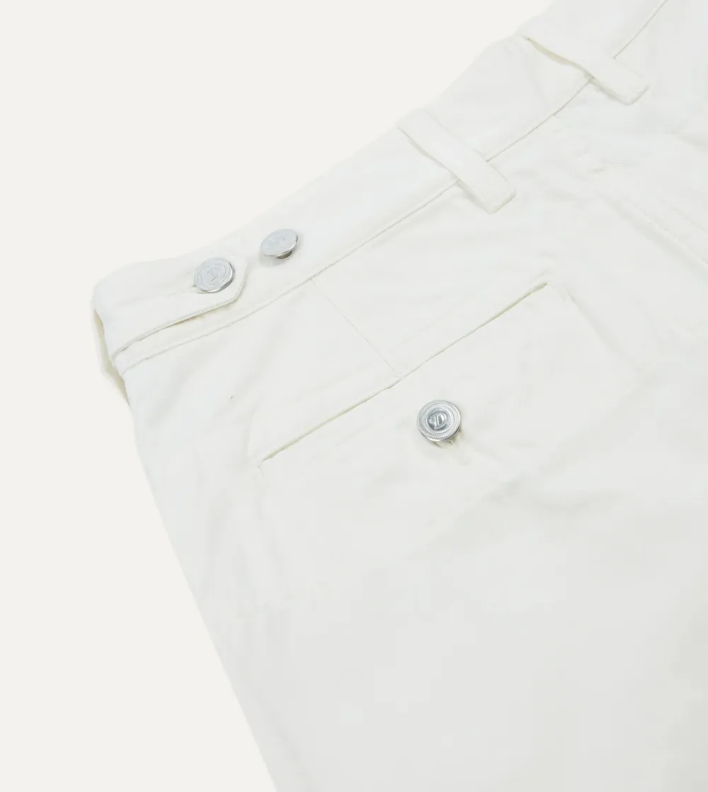 Daily Washed Ecru Cotton Twill Single-Pleat Shorts Casual Style