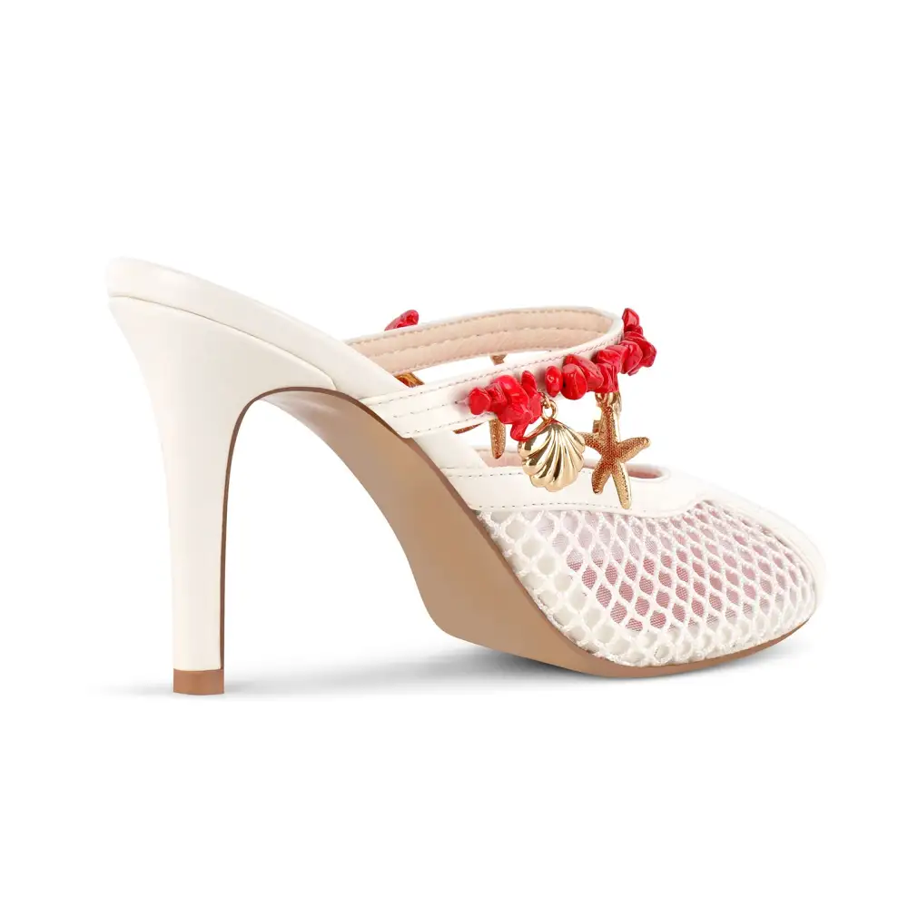 Peep Toe Mesh Ocean Pendant Mule Sandals