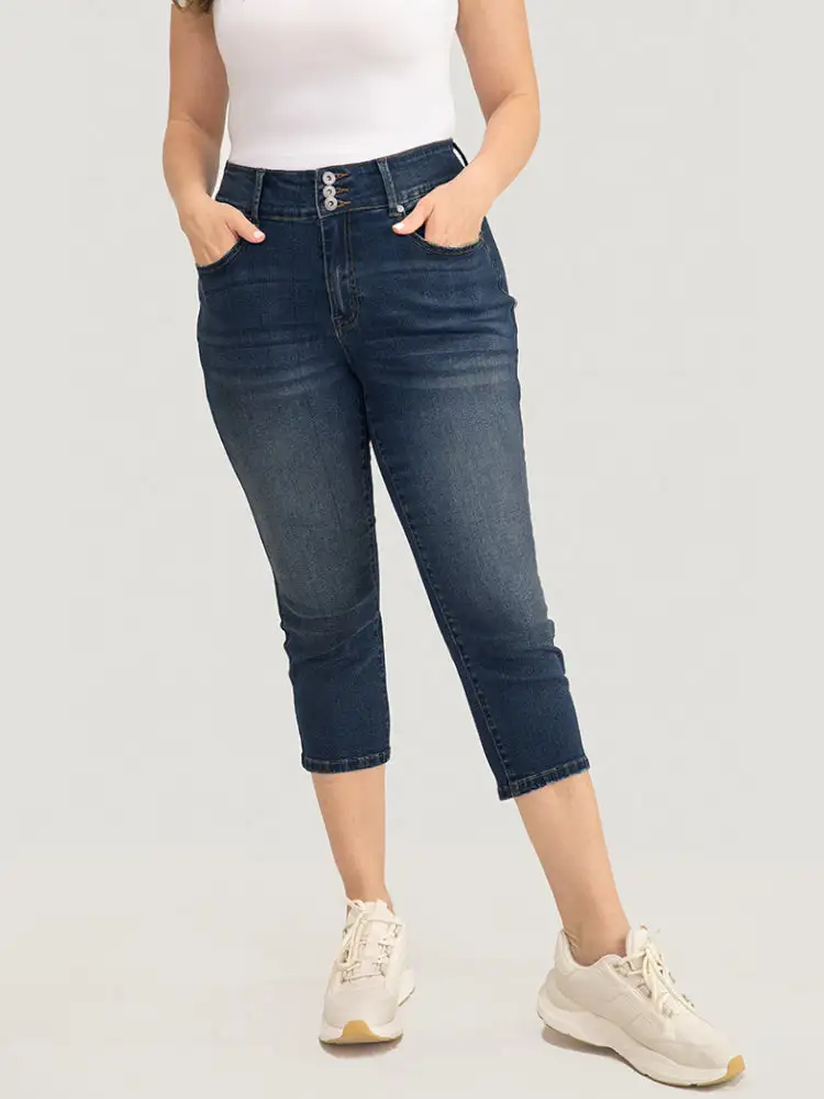 Very Stretchy High Rise Medium Wash Cropped Jeans