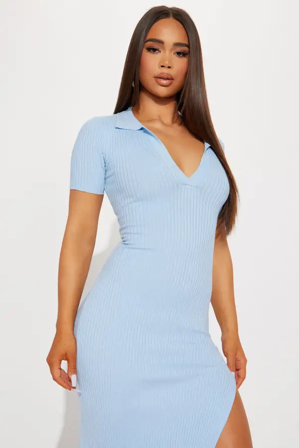 Greatest Feature Sweater Maxi Dress - Light Blue