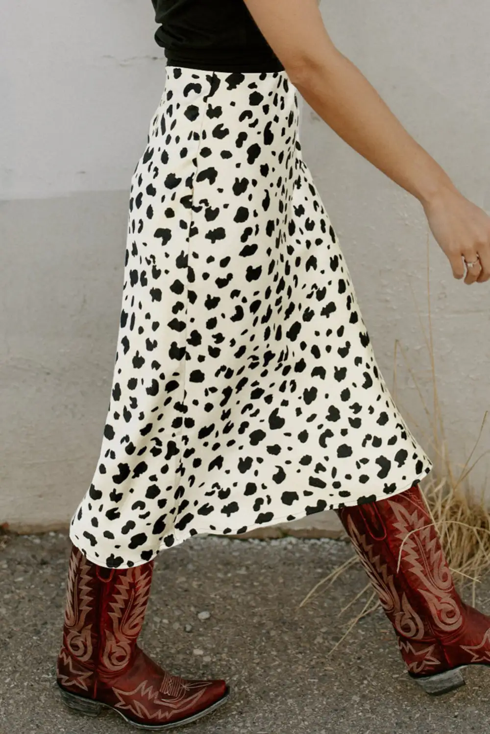 Textured Midi Print Leopard Skirt