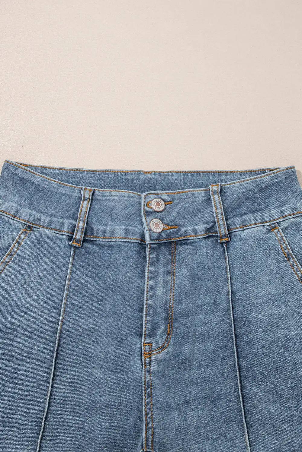 Button High Waist Piping Trim Bootcut Jeans