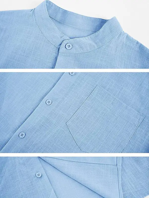 Cotton Linen Stand Collar Shirt