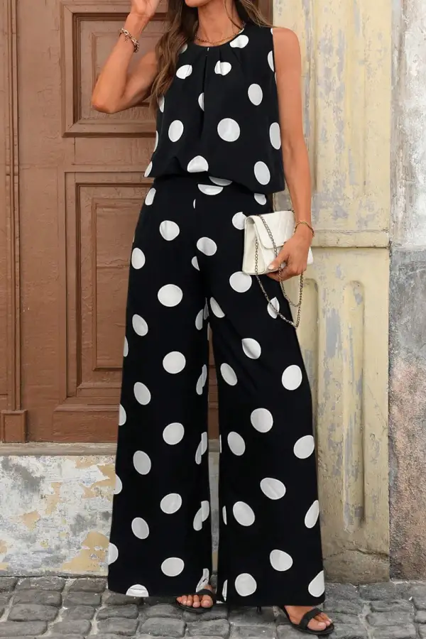 Sleeveless Polka Jumpsuit