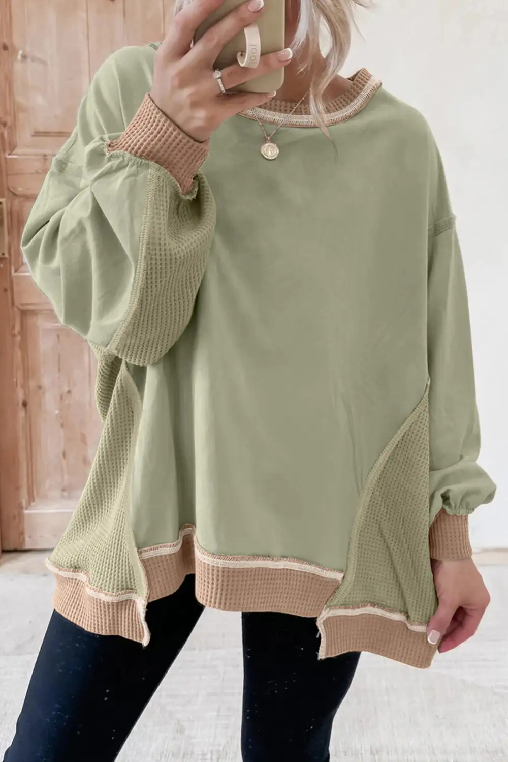 Relaxed Patchwork Waffle Knit Sweatshirt
