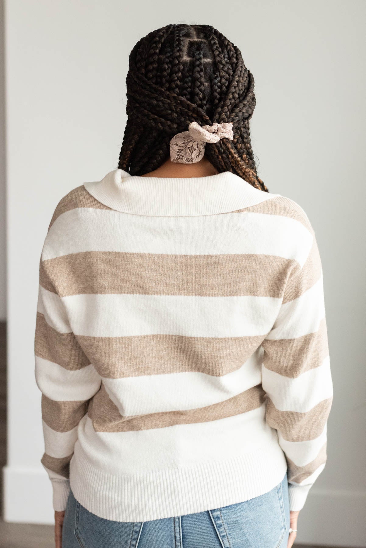 Flora Taupe Stripe Collared Sweater