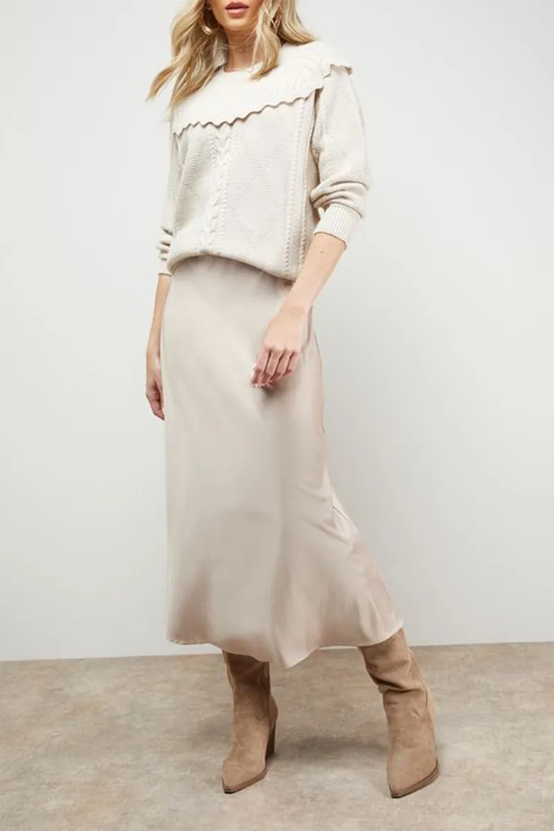 Casual Style Bias Cut Satin Skirt