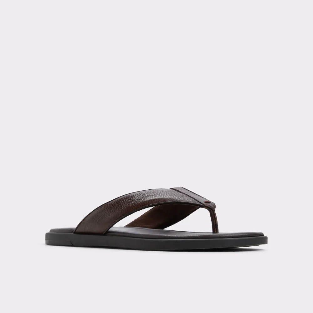 Open Toe Dark Brown Pebbled Leather Flip Flops