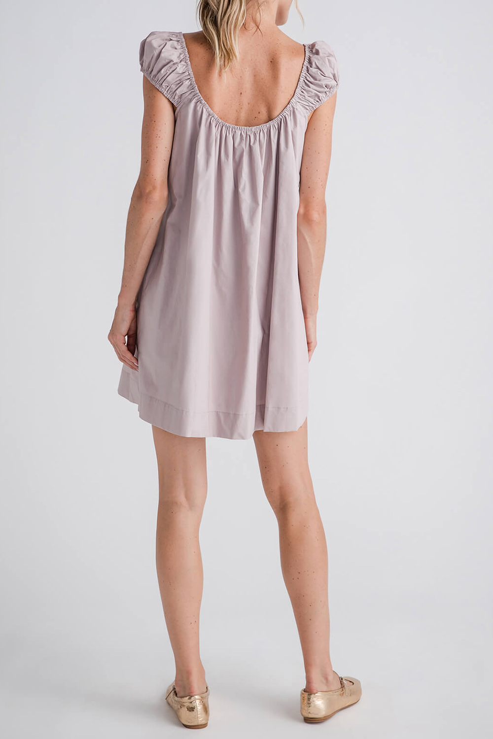 Mable Cap Ruched Sleeve Embroidered Mini Dress - dusty mauve