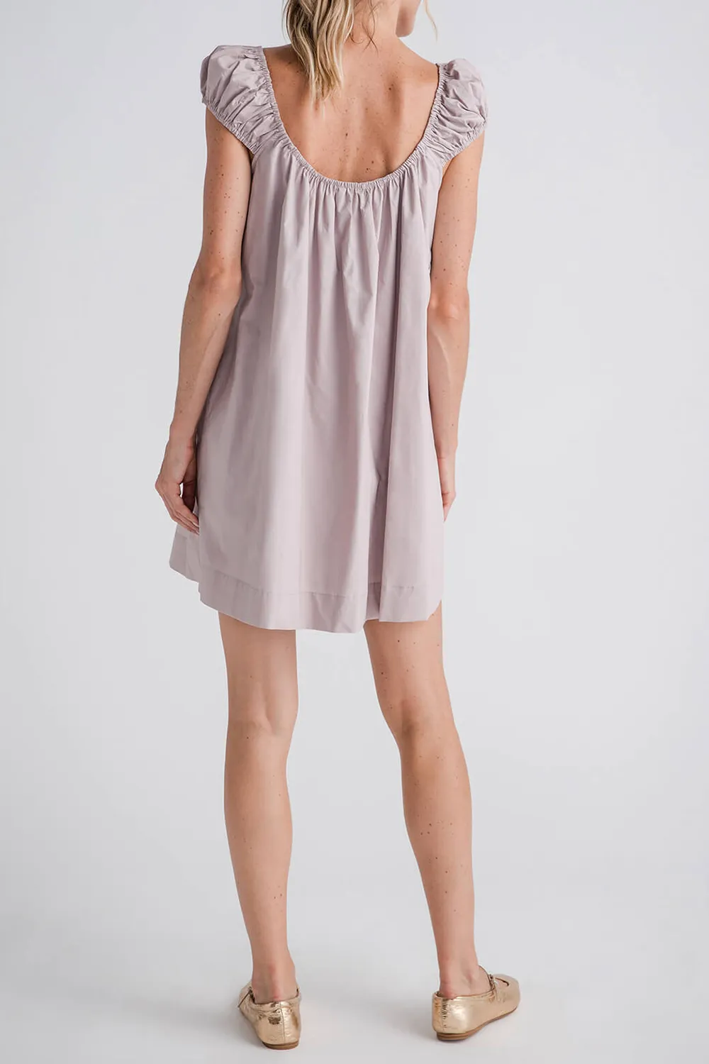 Mable Cap Ruched Sleeve Embroidered Mini Dress - dusty mauve