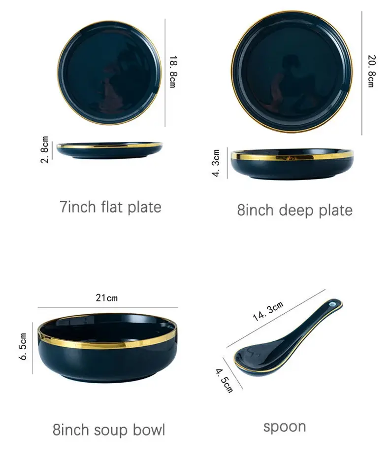 Blue and Golden Côte d'Azur Porcelain Dinnerware Set