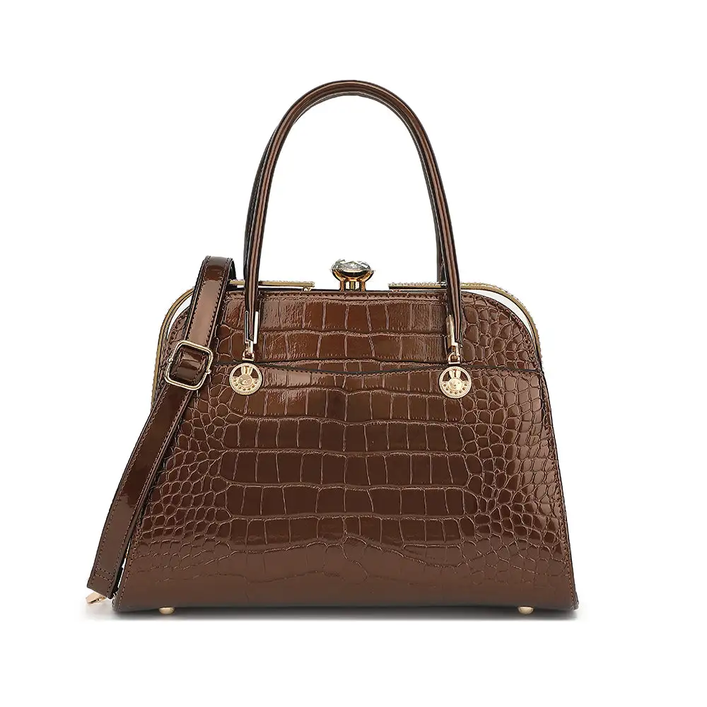 Croco Patent Satchel Bag