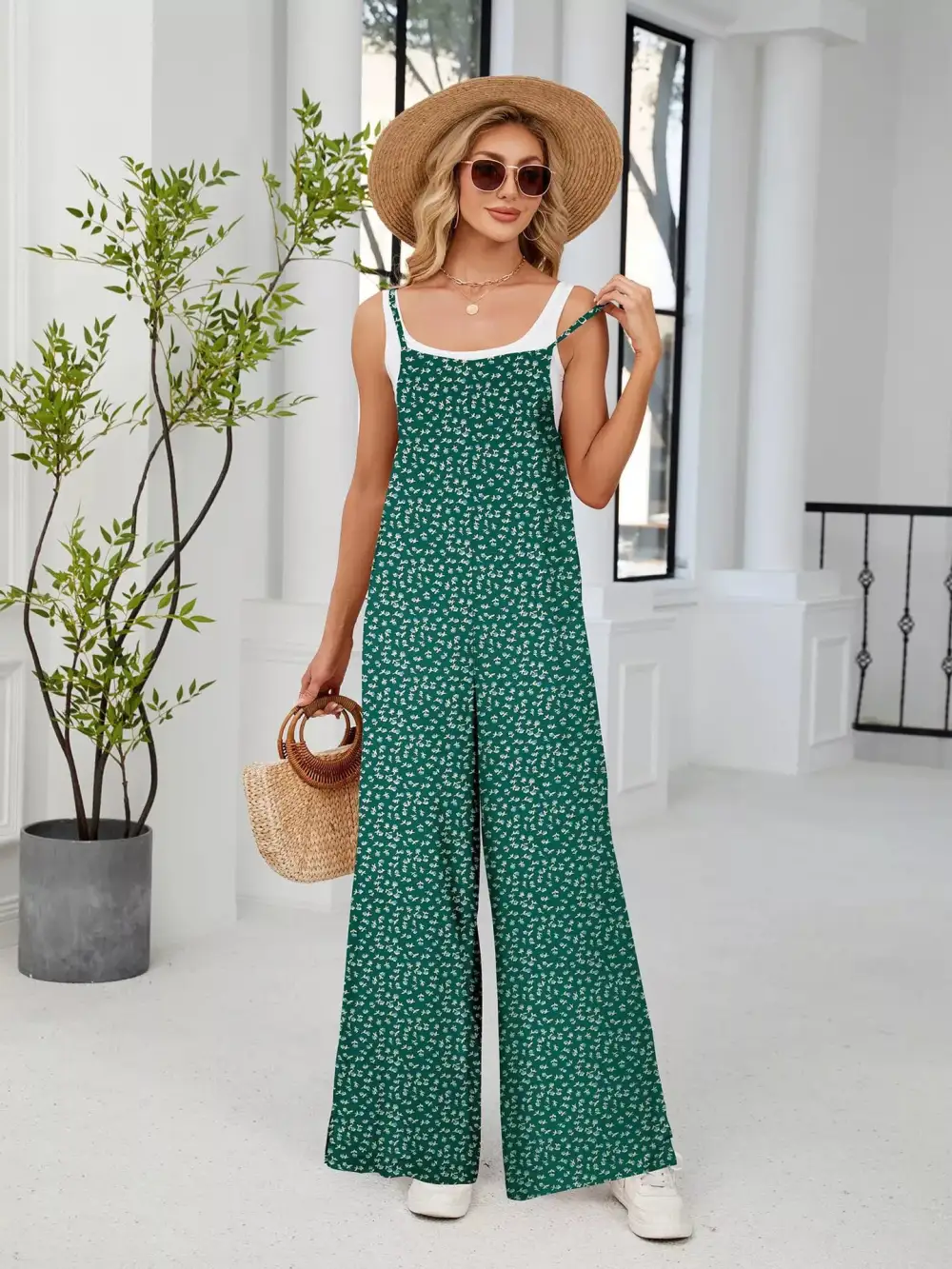Modern Floral Wide Leg Jumpsuit