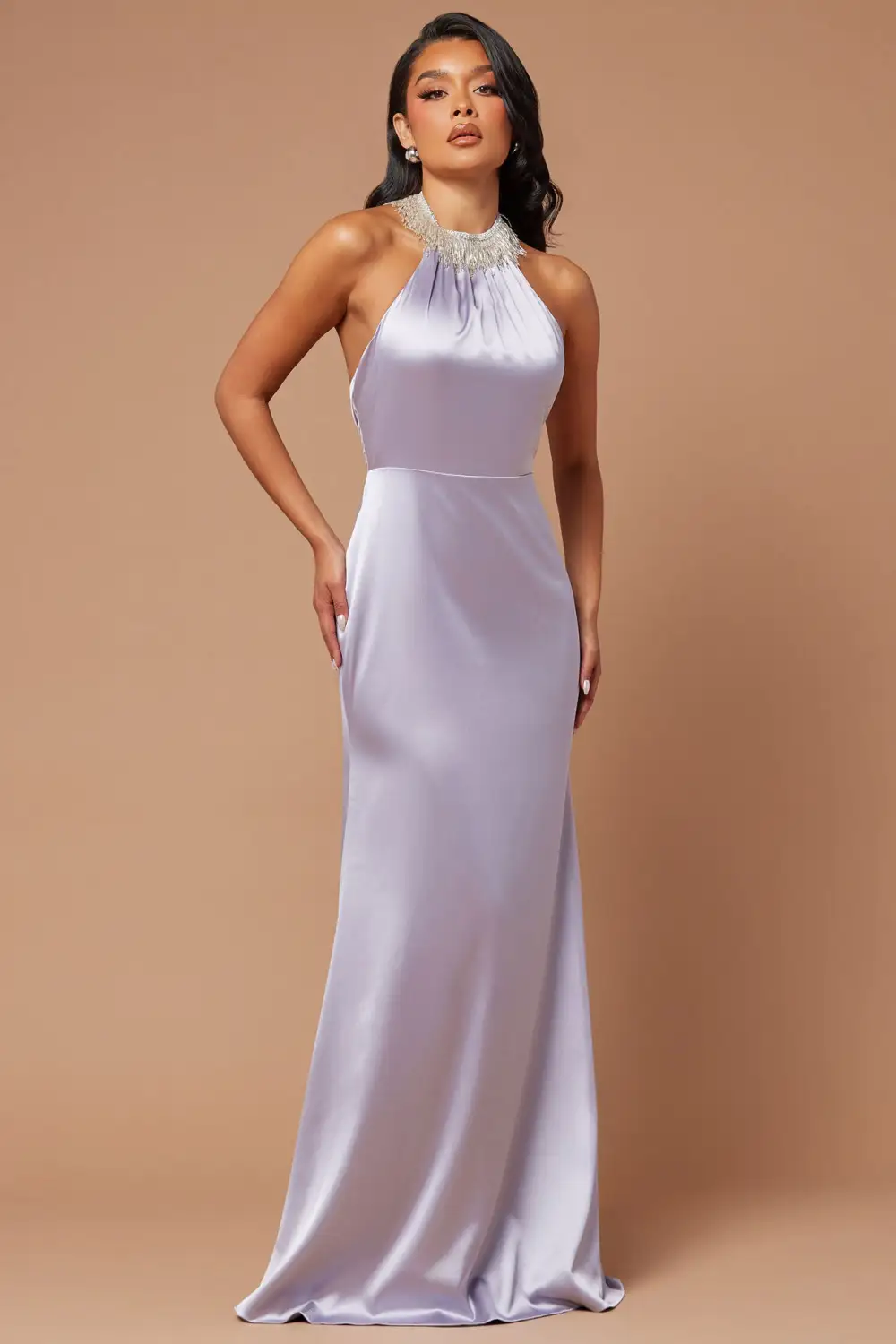 Rebekah Embellished Satin Gown - Grey