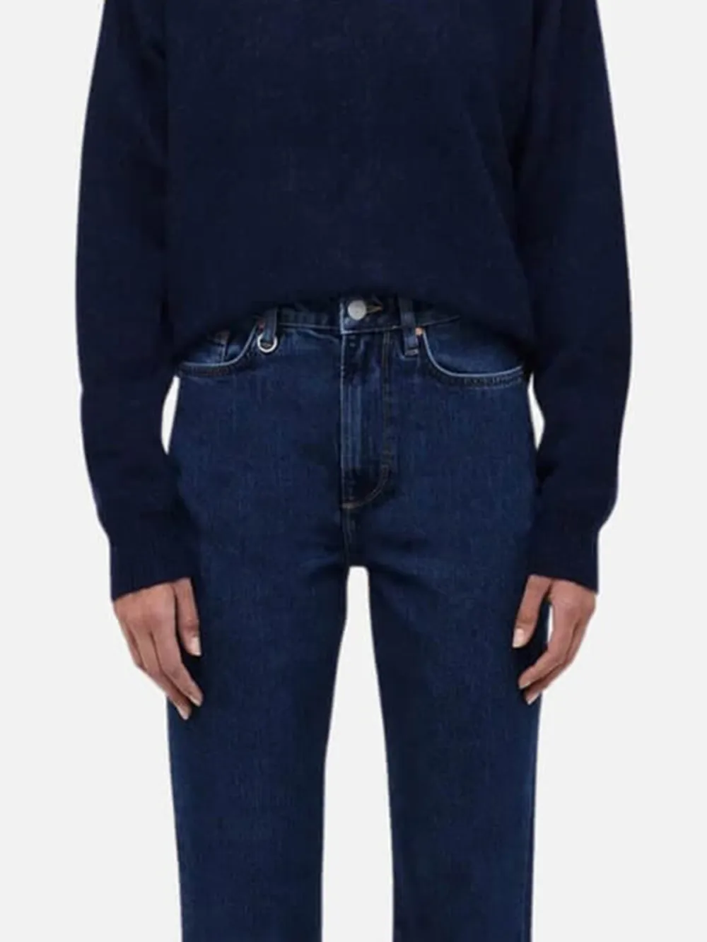 High Rise Button Straight Jeans
