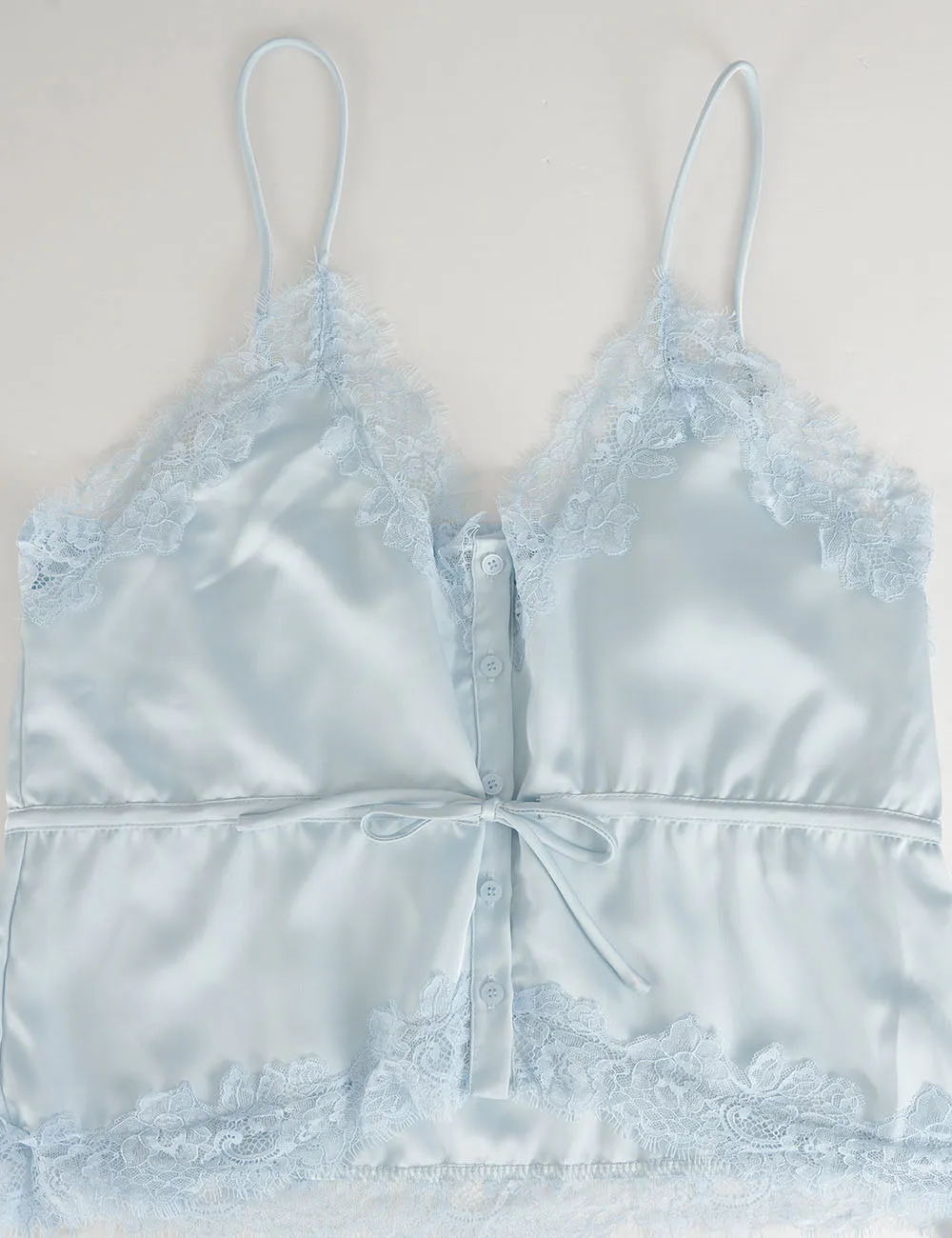 Romantic Stain Lace Trim V Neck Waist Drawstring Cami Top