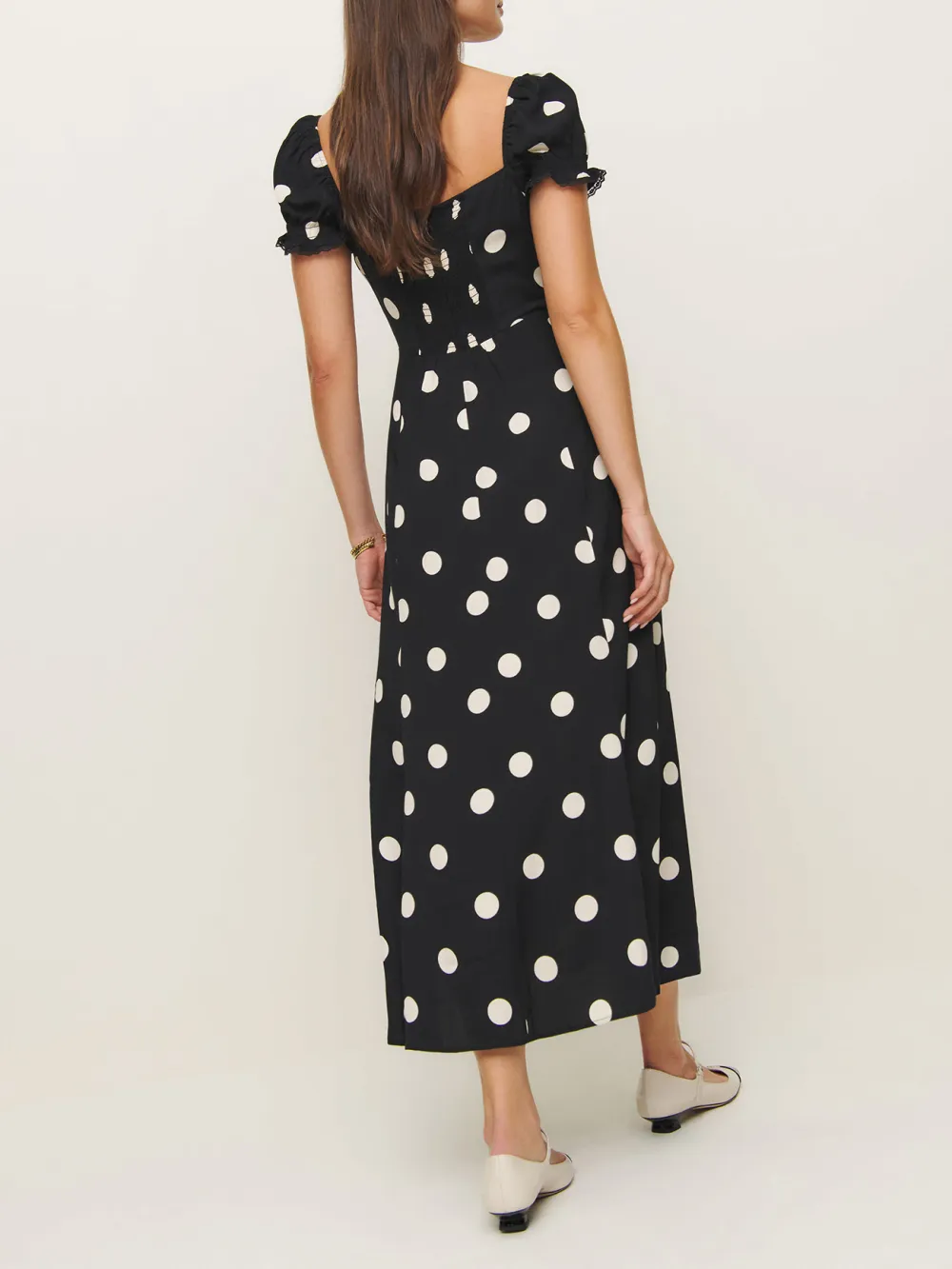 Puff Sleeve Polka Dot Midi Dress