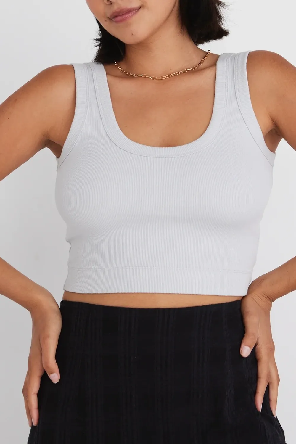 Grey Ribbed Crop Tank Top