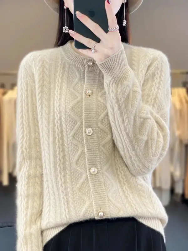 Thick Elastic Warm-Knit Cardigan