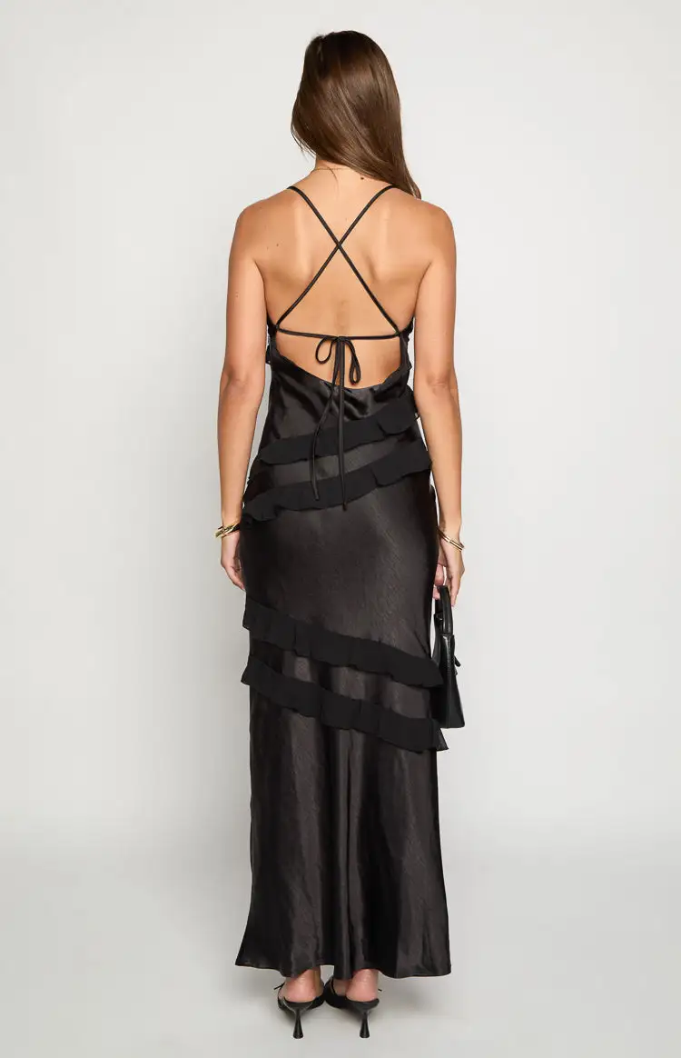 Satin Ruffle Maxi Dress