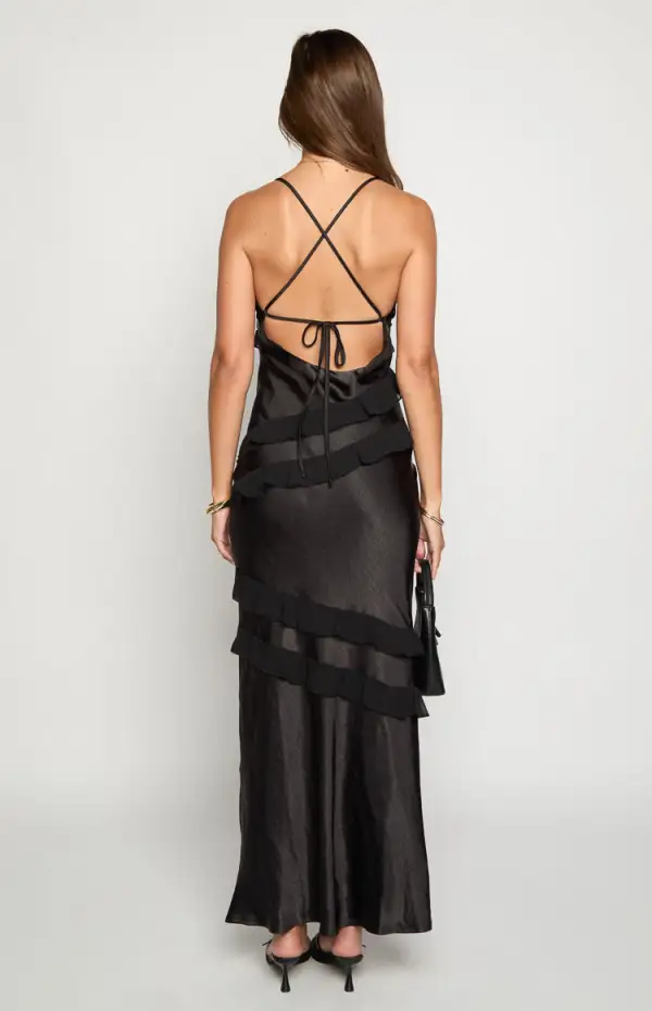 Satin Ruffle Maxi Dress