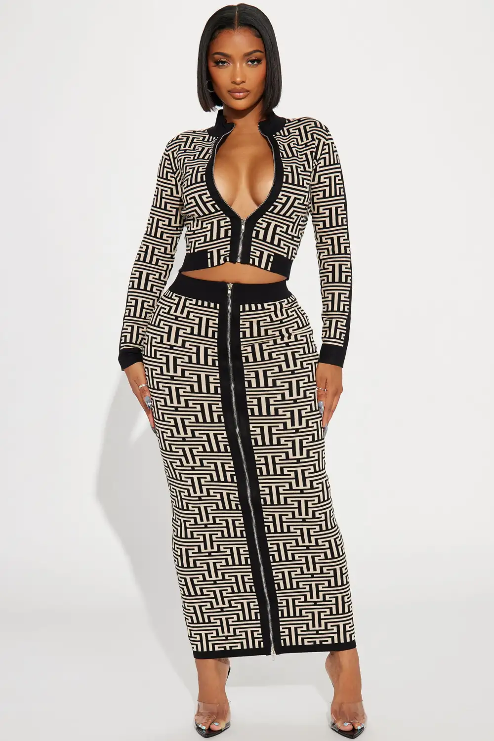 Luxe Attitude Sweater Skirt Set - Black/combo