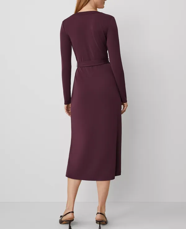 Button V-Neck Flare Knit Midi Dress