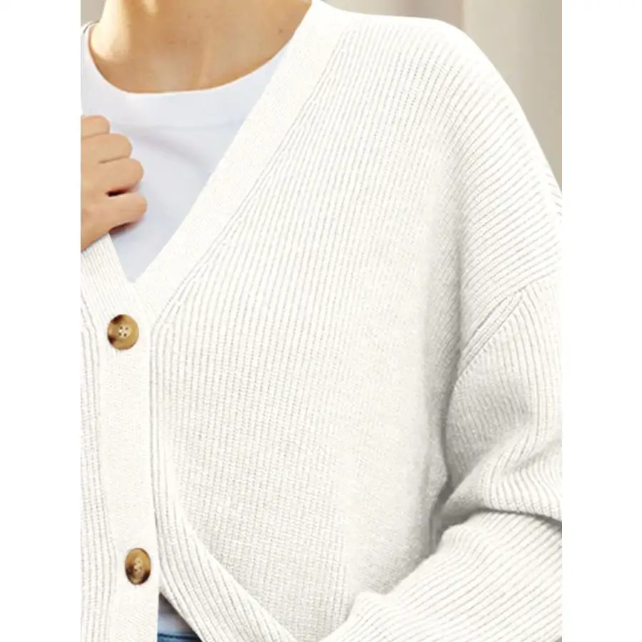 Button Down V Neck Long Sleeve Cardigan