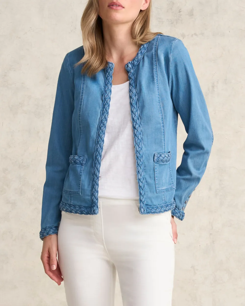 Braid Trim Denim Jacket - Aged Indigo