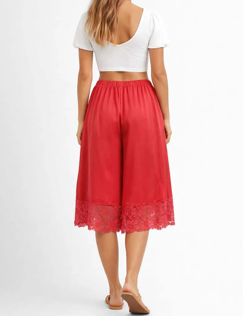 Boho Lace Hem Drawstring Waist Wide Leg Shorts