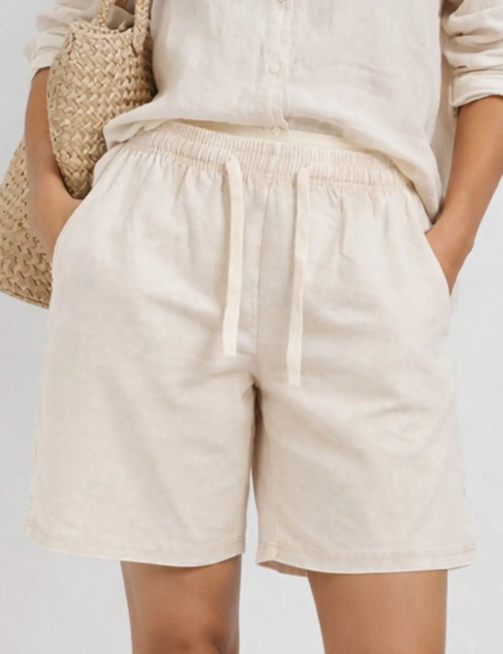Vintage Washed Elastic Wide Leg Shorts