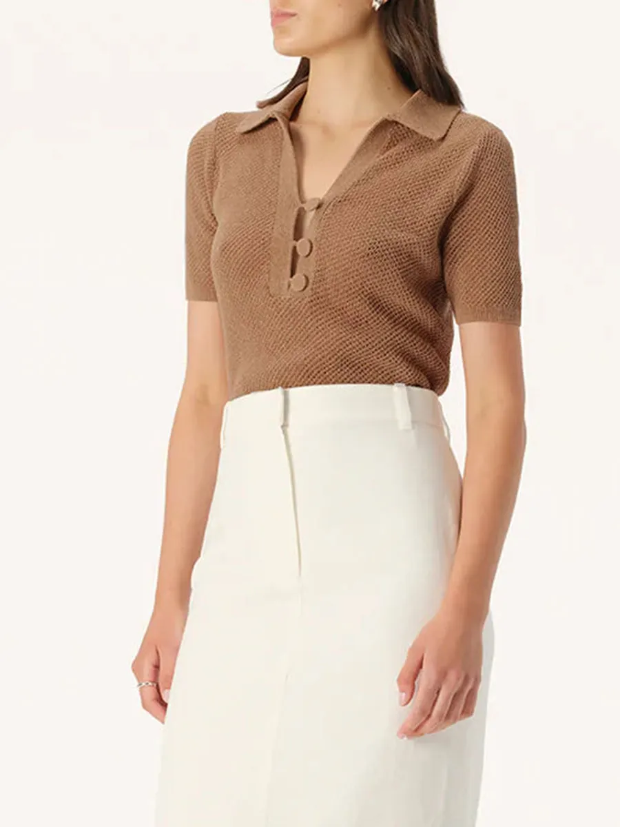 Short Sleeve Knit Polo Top