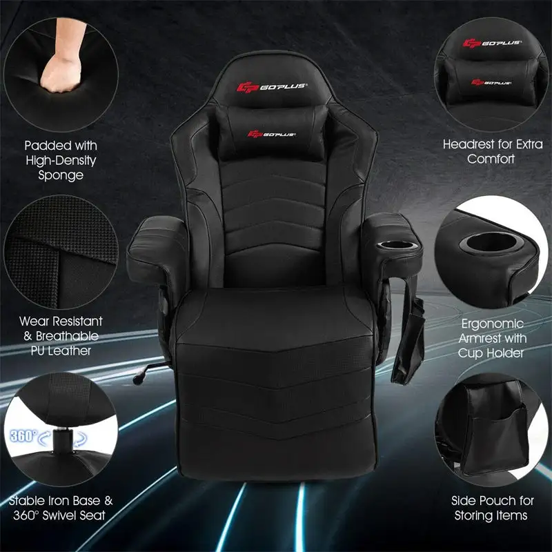 Ergonomic High Back Massage Gaming Chair Racing Style Gaming Recliner with Adjustable Backrest Footrest