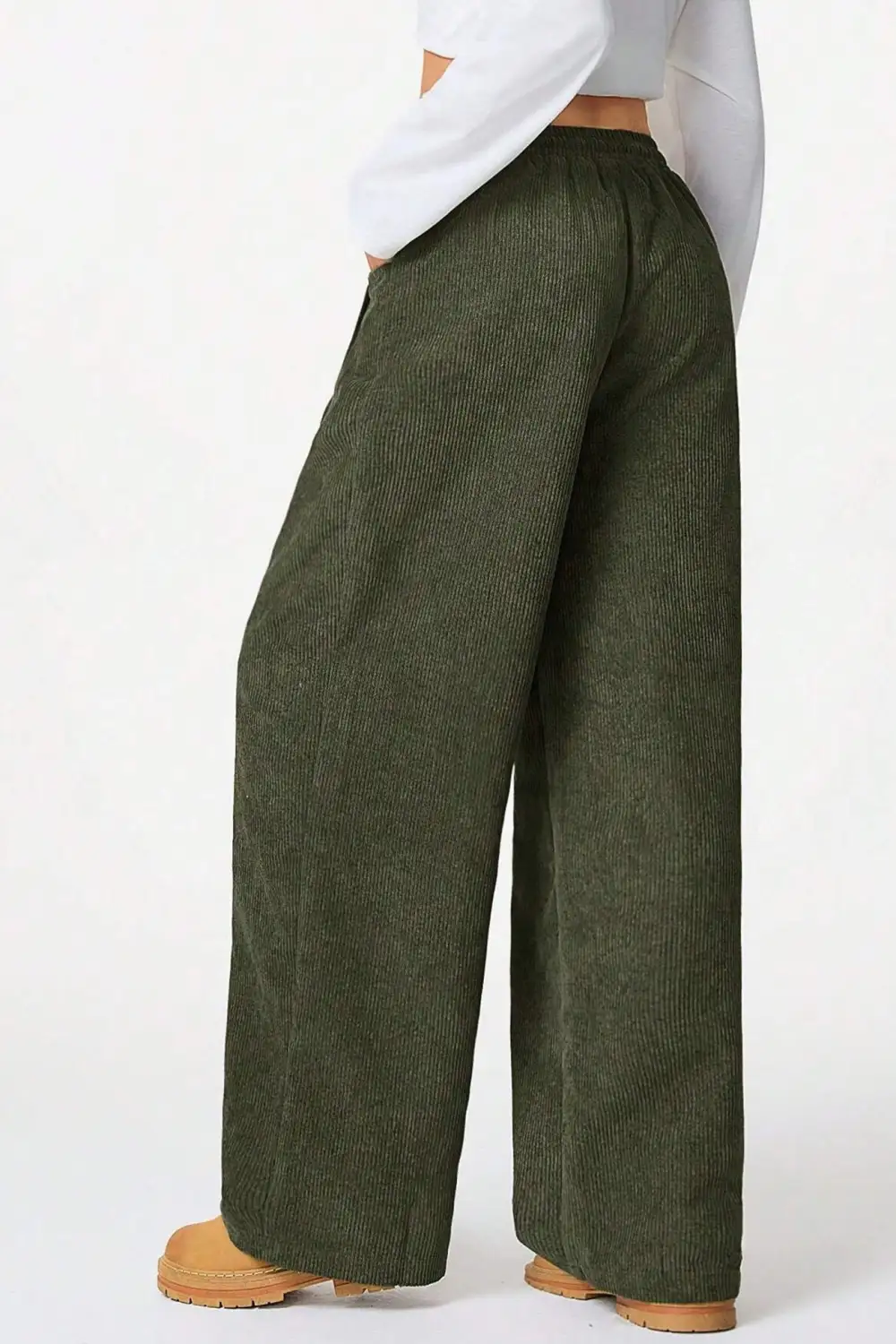 Drawstring Flannel Wide Leg Pants