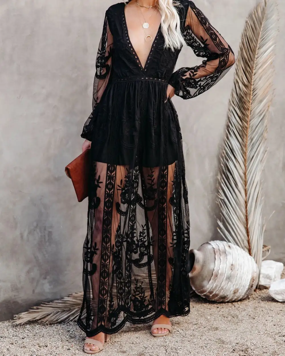 Mystical Moonlight Lace Boho Maxi Dress