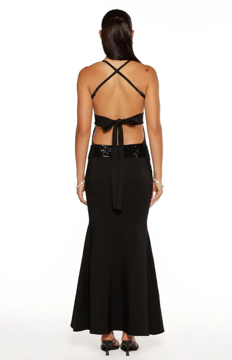 Ruched Bodycon Sequin Maxi Dress