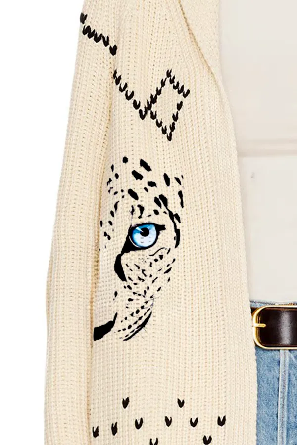 Leopard Eye Print Open Front Cardigan