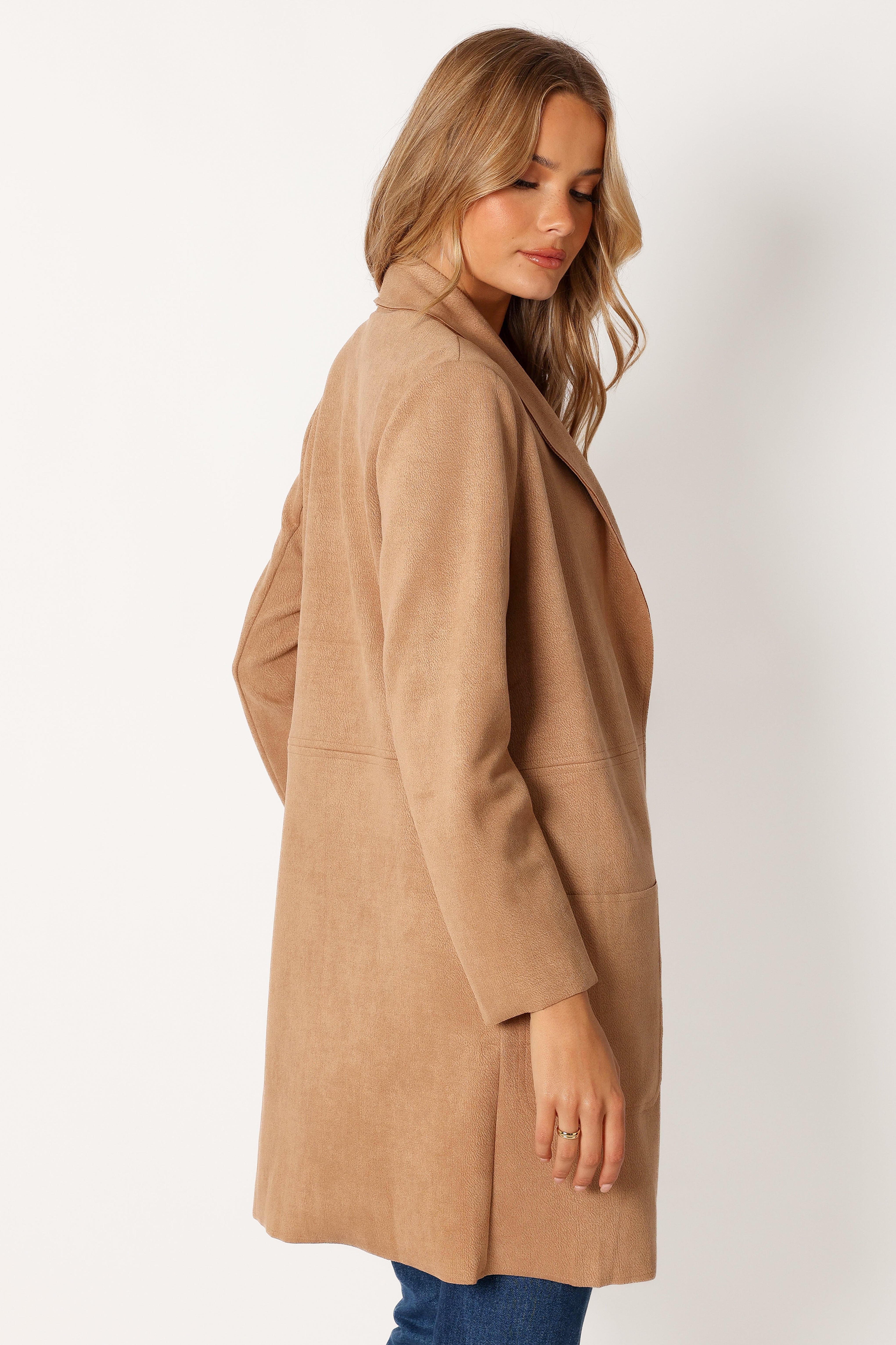 Veda Faux Suede Long Jacket - Tan