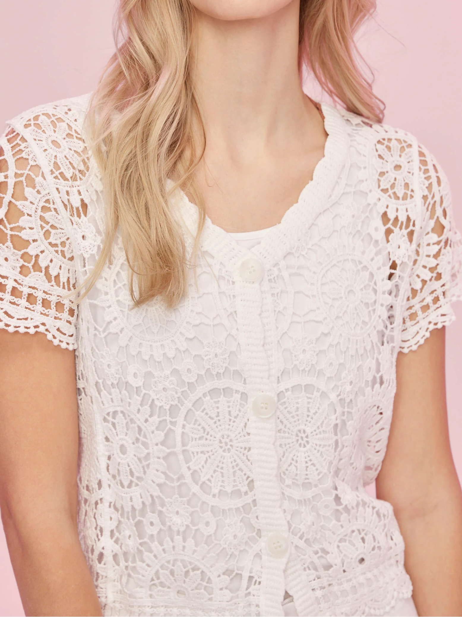 Pure Cotton Breathable Creative Hollow Ladies Short Sleeves