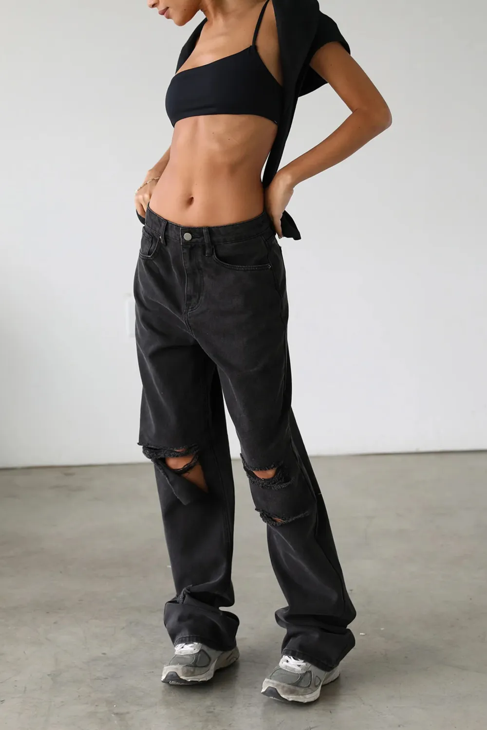 Comfortable Cotton Handsome Ripped Straight Wide Leg Pants